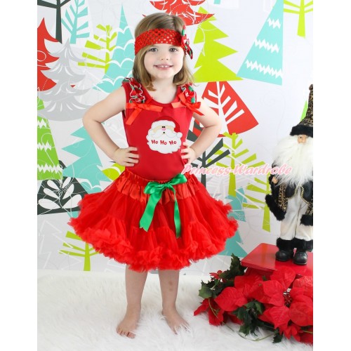 Xmas Red Tank Top Red White Green Dots Ruffles Red Bows Santa Claus Print & Red Pettiskirt CM198